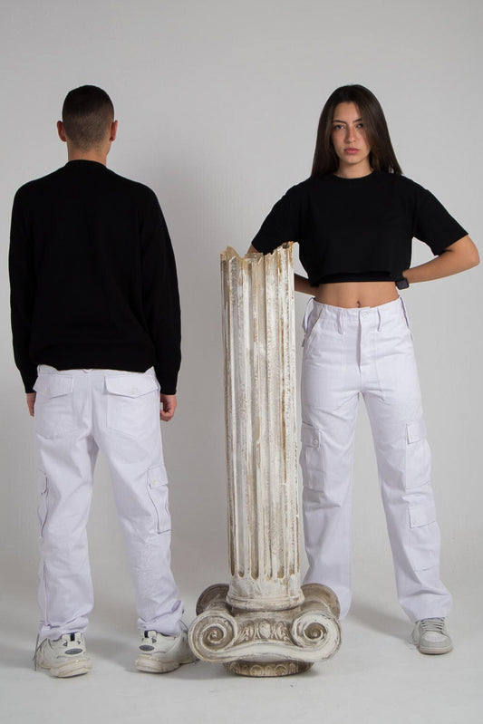 All White "Fifties" Cargo Pants - Unisex